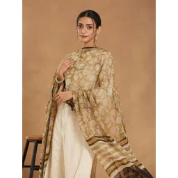 Fabindia Floral Printed Cotton Silk Dupatta image 1