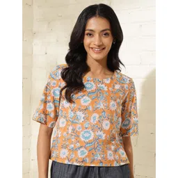 Fabindia Floral Printed Round Neck Cotton Top-picture-44