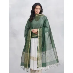 Fabindia Forest Green Solid Dupatta-picture-14