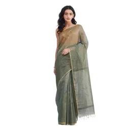 Fabindia Forest Green Woven Design Saree image 1