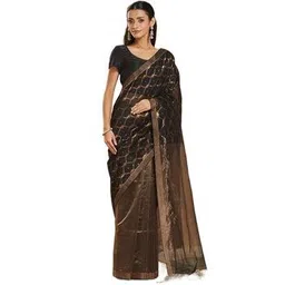fabindia Geometric Pattern Woven Saree with Contrast Border-picture-23