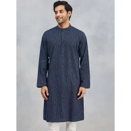 Fabindia Geometric Printed Cotton Dobby Slim Fit Band Collar Straight Kurta-picture-11