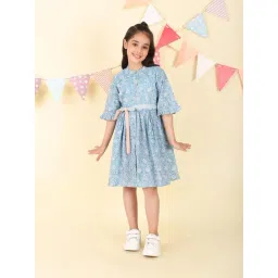 Fabindia Girls Blue Cotton Hand Block Printed Dress-picture-25