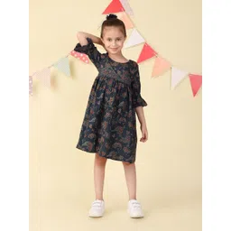 Fabindia Girls Ethnic Motifs Printed Bell Sleeve A-Line Dress-picture-15
