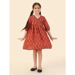 Fabindia Girls Ethnic Motifs Printed Cotton A-Line Dress-image-23