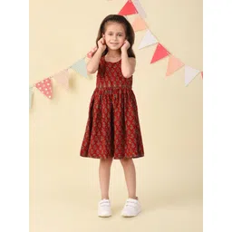 Fabindia Girls Ethnic Motifs Printed Cotton Fit & Flare Dress-image-15
