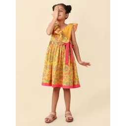 Fabindia Girls Ethnic Motifs Printed Cotton Ruffled Dress-image-18
