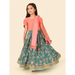 Fabindia Girls Floral Printed Cotton Ready to Wear Lehenga & Blouse With Dupatta-picture-40