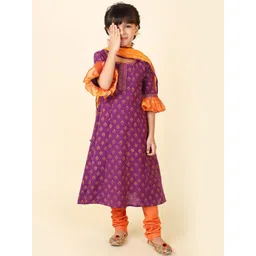 Fabindia Girls Floral Printed Pure Cotton Kurta with Churidar & With Dupatta-picture-12