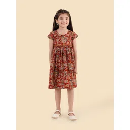 Fabindia Girls Kalamkari Printed Cotton Fit and FlareDress-picture-30