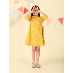 Fabindia Girls Mustard Cotton Printed Dress-picture-24