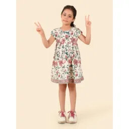 Fabindia Girls Off White Cotton Hand Block Printed Dress-picture-32