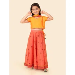 Fabindia Girls Printed V-Neck Cotton Silk Ready to Wear Lehenga & Blouse With Dupatta-picture-18