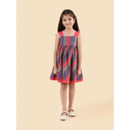 Fabindia Girls Striped Sleeveless Shoulder Straps A-Line Cotton Knee Length Dress-picture-37
