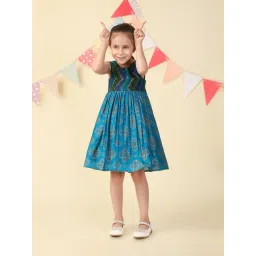 Fabindia Girls Teal Printed Dress-picture-33