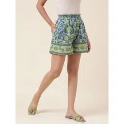 Fabindia Green & Blue Floral Print Shorts-picture-26