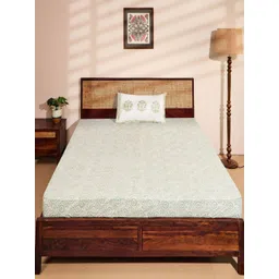 Fabindia Green & White Floral 180 TC Single Bedsheet with 1 Pillow Covers-picture-13