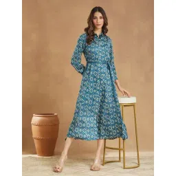 Fabindia Green-Blue Faded Three-Quarter Sleeves Dress-picture-41