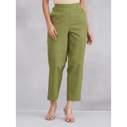 Fabindia Green Cotton Linen Casual Tapered Pant-picture-25