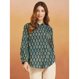 Fabindia Green Cotton Printed Shirt-picture-18