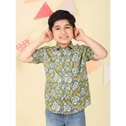 Fabindia Green Cotton Regular Fit Floral Print Shirt-picture-36