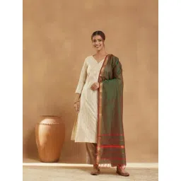 Fabindia Green Cotton Silk Blend Maheshwari Dupatta-picture-41