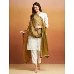 fabindia Green Cotton Silk Dupatta-picture-34