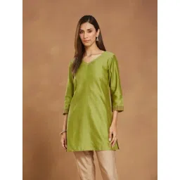 Fabindia Green Cotton Silk Hand Block Printed Slim Fit Kurta-picture-35