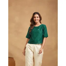 Fabindia Green Cotton Silk Printed Short Top-picture-25