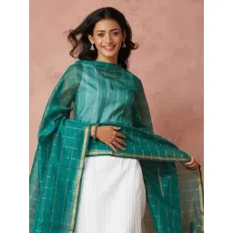 Fabindia Green Cotton Silk Regular Fit Woven Dupatta-picture-36