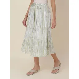 Fabindia Green Cotton Striped A-Line Skirt-picture-35