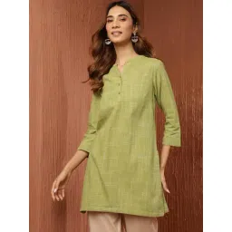 Fabindia Green Cotton Thigh Length Slim Fit Short Kurta-picture-33