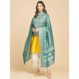 Fabindia Green Cotton Woven Pattern Dupatta-picture-40