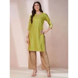 Fabindia Green Embroidered Straight Kurti-picture-34