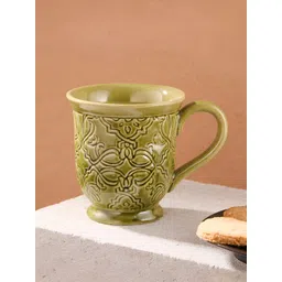 Fabindia Green Ethnic Motifs Textured Ceramic Matte Mugs Set of Cups and Mugs-image-1