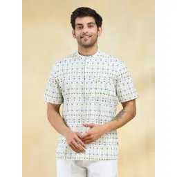 Fabindia Green-Grey Relaxed Fit Printed Shirt-picture-13