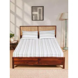 Fabindia Green Nivan Cotton Woven Bed Sheet with 2 Pillow Covers-picture-37