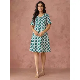 Fabindia Green Printed A-Line Dress-picture-39