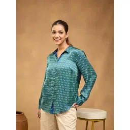 Fabindia Green Printed Spread Collar Full Sleeves Shirt-picture-27