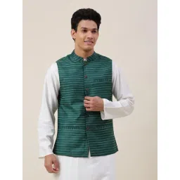 Fabindia Green Regular Fit Striped Jacket-picture-20