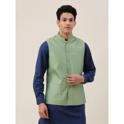 Fabindia Green Regular Fit Woven Design Jacket-picture-26