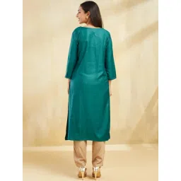 Fabindia Green Slim Fit Embroidered Kurtas image 2