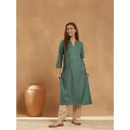 Fabindia Green Viscose Silk Long Kurta-image-25