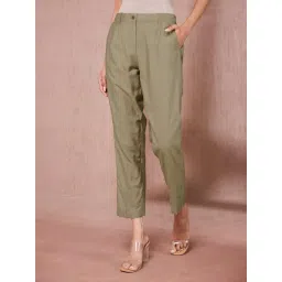 Fabindia Green Viscose Silk Slim Fit Trousers-picture-30