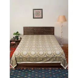 Fabindia Grey & Mustard Yellow Floral Printed Cotton Bed Covers-picture-10