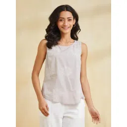 Fabindia Grey Cotton Regular Fit Embroidery Top-picture-43