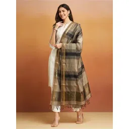 fabindia Grey Cotton Silk Blend Maheshwari Dupatta-picture-21