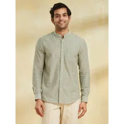 Fabindia Grey Cotton Slim Fit Striped Shirt-picture-45