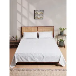 Fabindia Grey Hand Block Cotton Printed Bed Sheet with Pillow Cover-picture-15