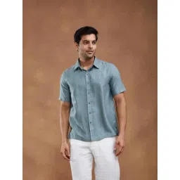 Fabindia Grey-Teal Straight Fit Printed Shirt-picture-47
